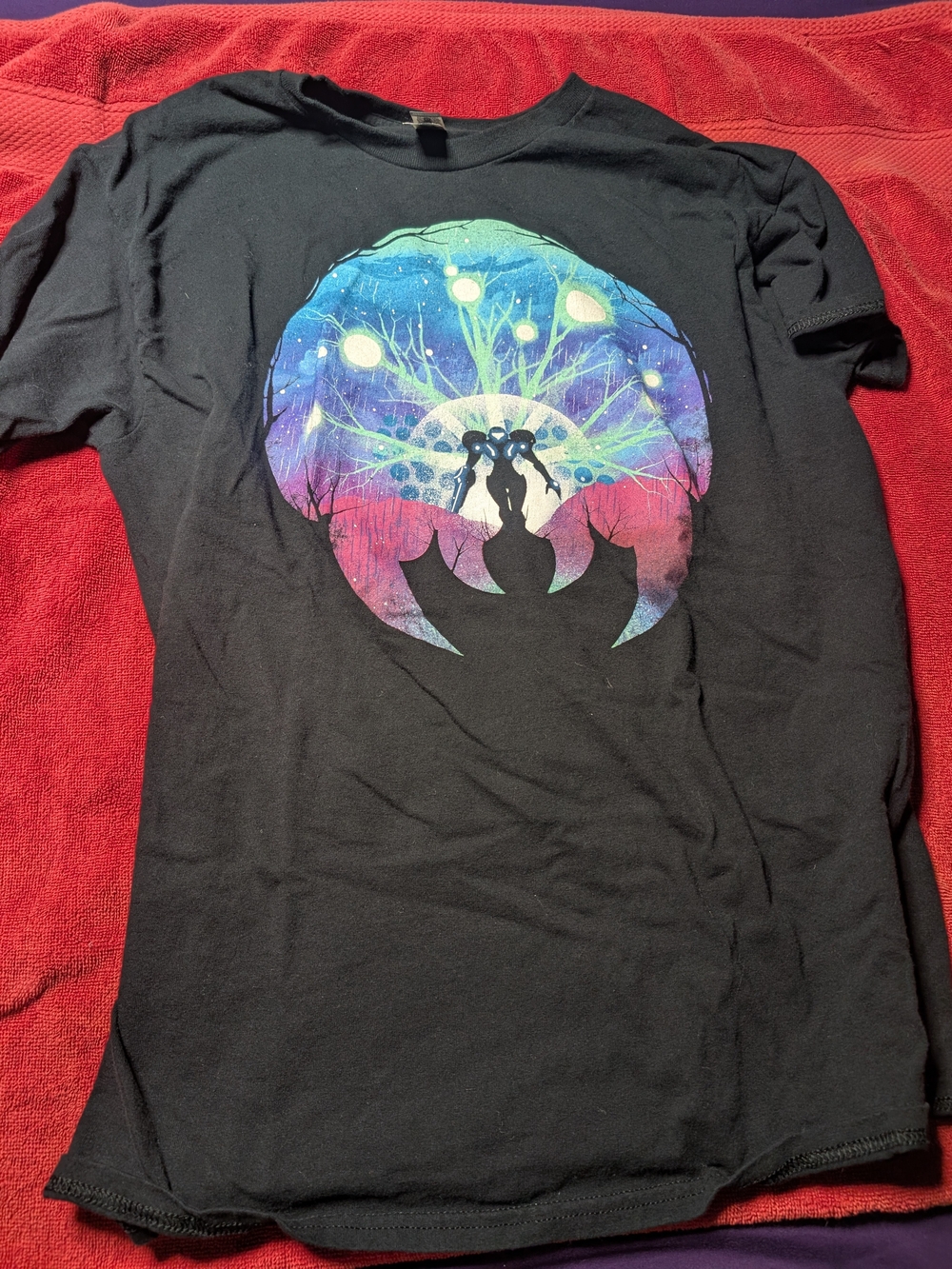 Metroid Black Graphic Tee with Colorful Cosmic Silhouette
